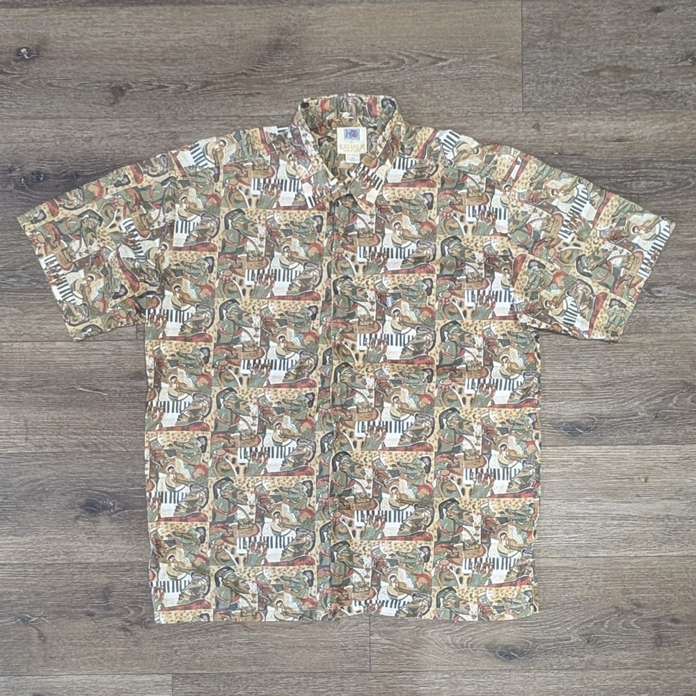 Vintage Kahala ukulele faces Hawaiian shirt - SIZE XL